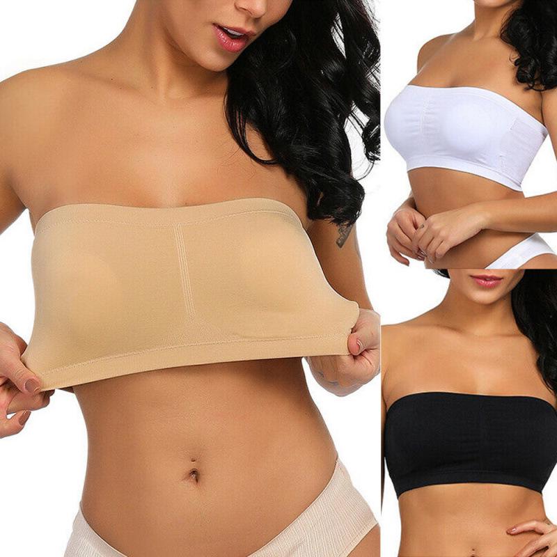 Women's Double Layer Strapless Bandeau Top with Removable Pads - One-Shoulder Bustier Style Invisible Underwear