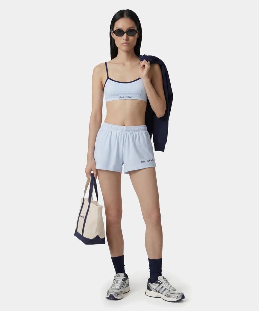 SPORTY&RICH Serif Logo Embroidered Disco Shorts - Ciel R265Aw7010