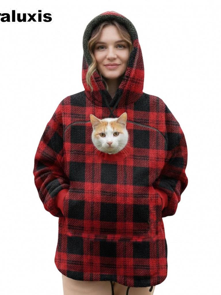 Fleece Hooded Sweatshirt Poncho Loose Casual Warm Sweater
