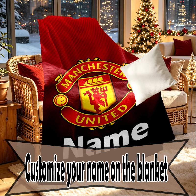 Custom Name Personalized Manchester Football F.C Print Blankets, Home Decor, Bedroom, Sofa, Camping, Couch, Gifts for Birthday Christmas
