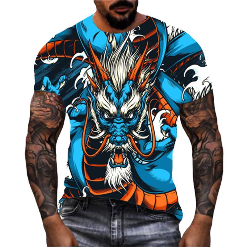 

Men s Summer Short Sleeved Men s Casual Sports 3D Dragon Print Short Sleeved Shirt 6XL