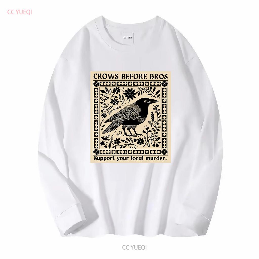 Crows Before Bros Support Your Local Murder Soft Style T Shirt Vintage Washed Graphic Designer Clothes Homme Comfortable