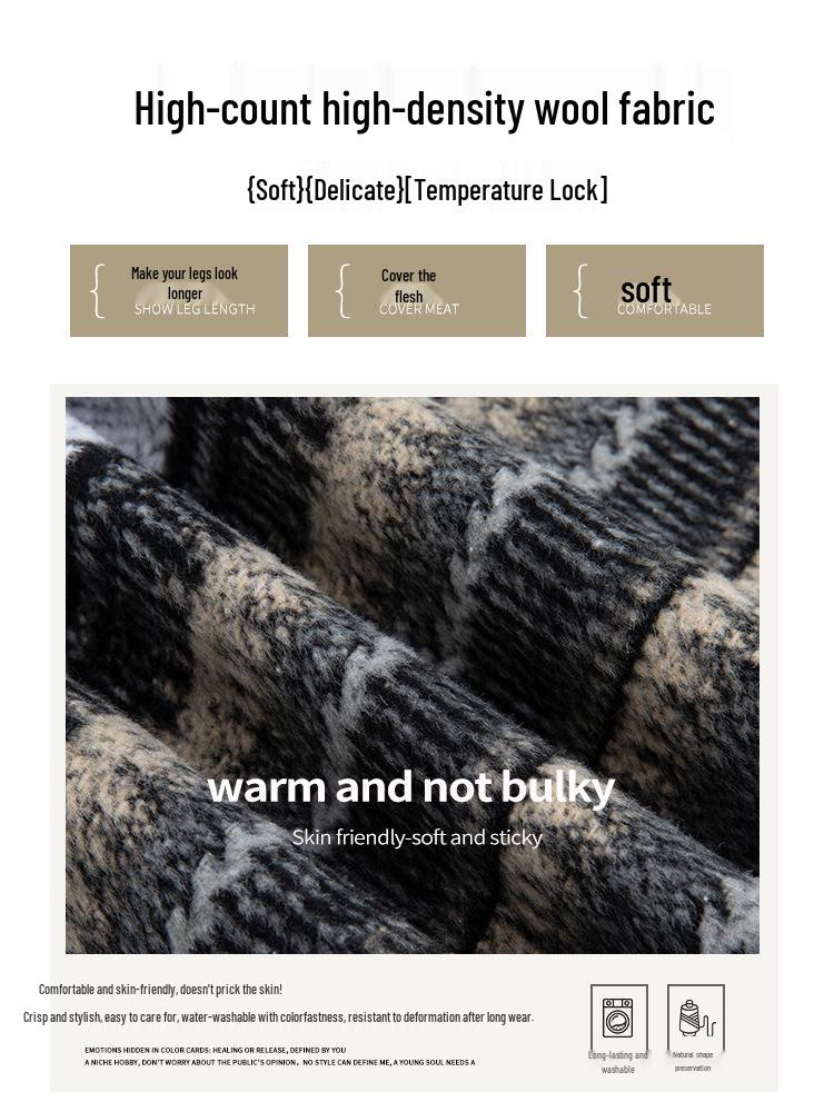 Women's Striped A-Line Skirt: Autumn/Winter 2025 High-Waist Wool Blend with Plus Velvet, Mid-Length Slimming Umbrella Style