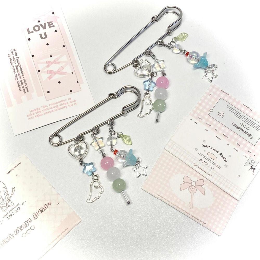 Handmade Beaded Bag Pins Pink and Blue Beaded Brooch Aesthetic Y2k Stars Brooch  Women Girls