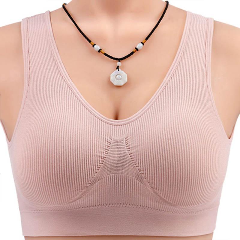 Damen mit Brustpolster, Baumwollweste, gerafft, blendfrei, durchhängend, stoßfest, bequem und atmungsaktiv, ohne Stahlring, einfacher BH in Übergröße