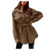 Women's  And Winter Fashion Bandage Solid Color Mid-length Woolen Coat