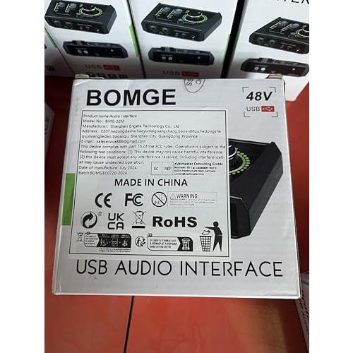 BOMGE Mini 2-Channel USB Audio Interface for Recording, Streaming, and Podcasting with XLR/48V Phantom Power, Studio-Quality Audio Interface for Guita