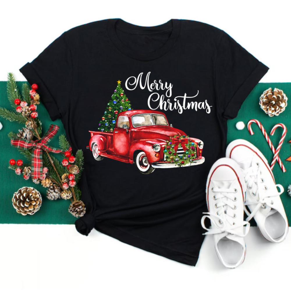 Happy Christmas Tshirt Women Tshirt Cartoon Christmas Theme Tshirt Plussize Women Tops Daily Christmas Celebration Wear