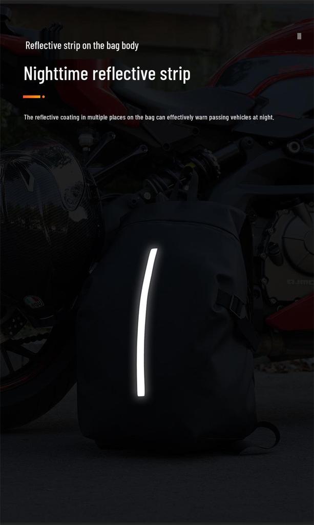 Water-Repellent Leather Motorcycle Backpack with Reflective Strips and Large Capacity