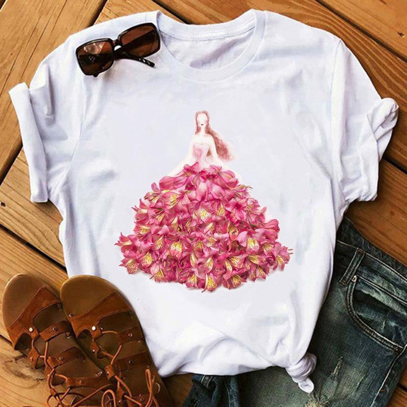 Fashion Flowers Red Rose Skirt Print T-shirt Women T Shirt Femme Harajuku Shorts Sleeves Shirt Summmer Tops Tshirt