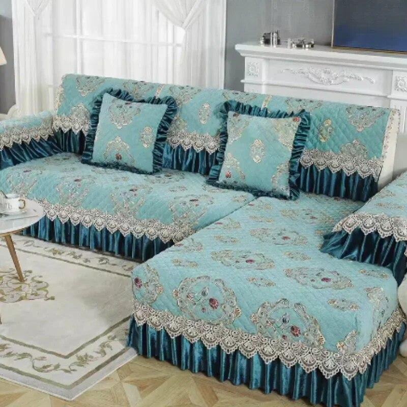 Big Edge Style 18cm Hem Printed Sofa Cover Lace Edge Anti Slip Sofa Mat High Grade Fabric Sofa Cover Cloth Sofa Towel