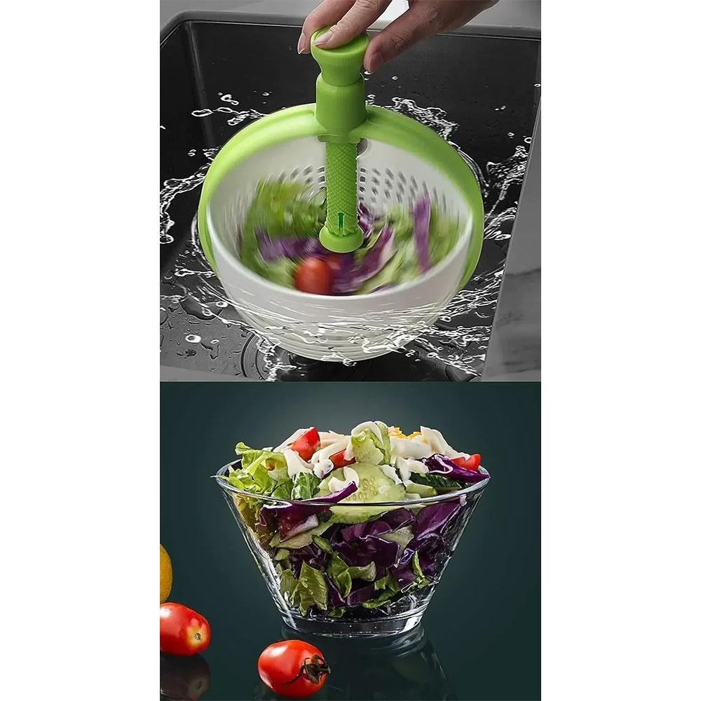 2025 NEW Folding Salad Spinner with Collapsible Handle Fruit Vegetable Centrifuge Drainer Basket Space Saving Kitchen Tool