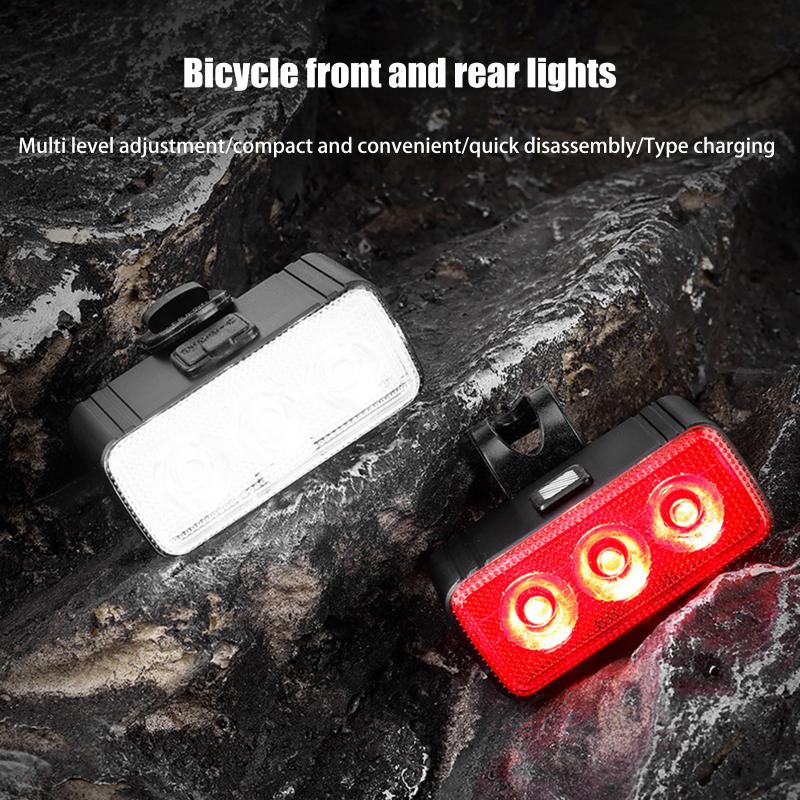 Bicycle Front And Rear Light Set Rechargeable Portable Led Headlight Taillight For Mountain Road Biking Night Riding Accessories