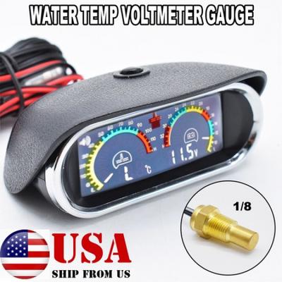 Digital Voltmeter Water Temp Temperature Gauge LCD Alarm W Sensor 18 Universal