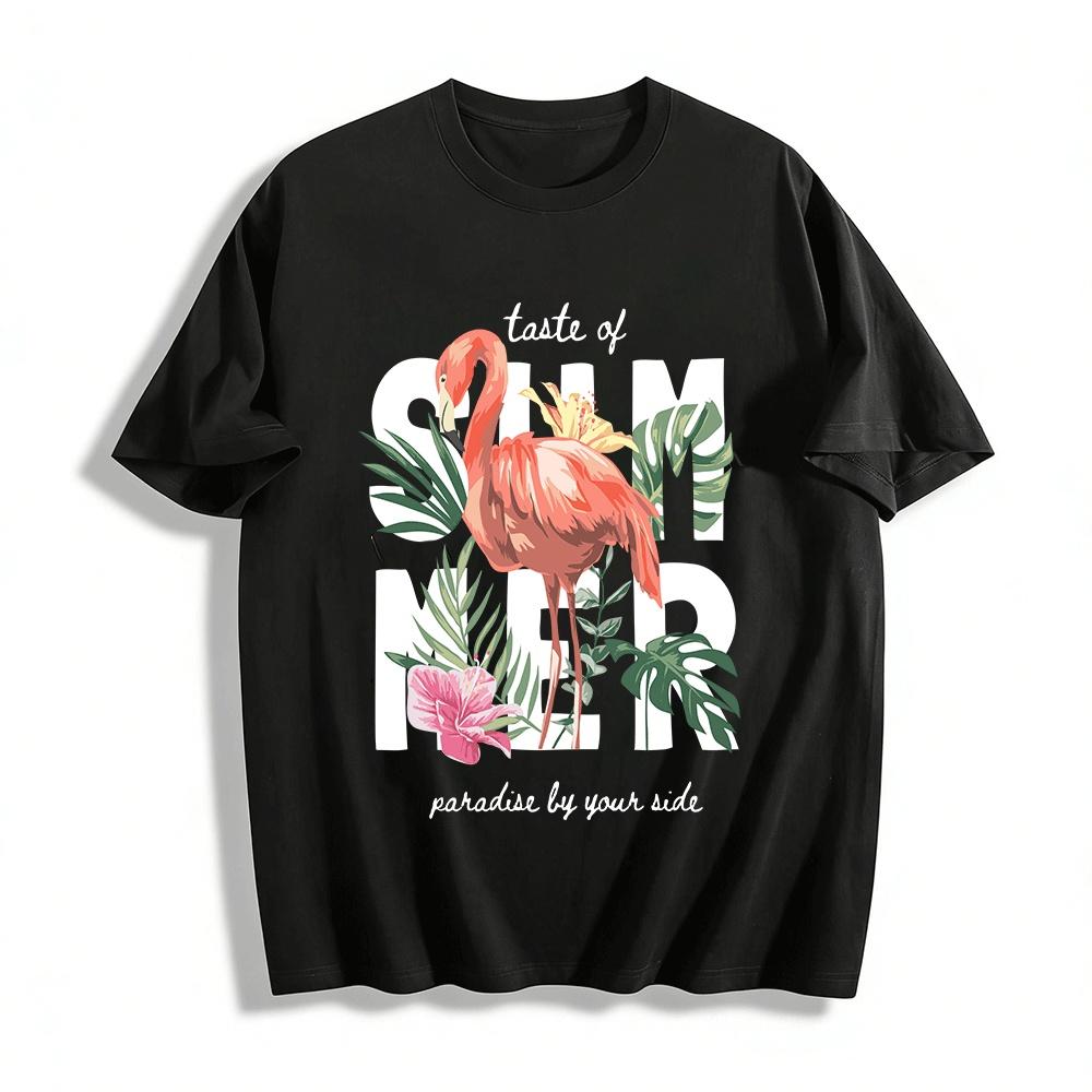 Tropical Flamingo Floral Print Casual Short Sleeve T-Shirt Pure cotton T-shirt XXS