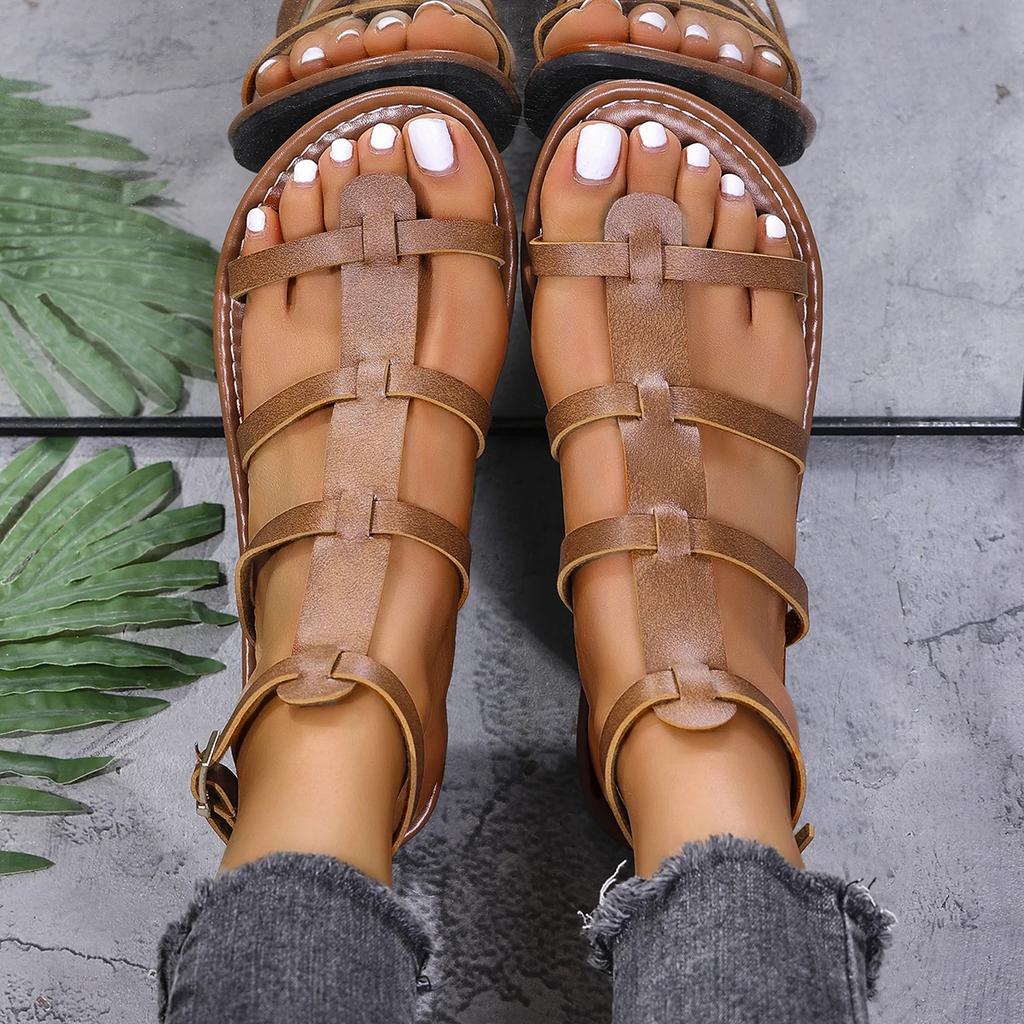 Fashion Retro Women Flat Sandals Leisure Roman Hollow Sandals Women 2025 New Luxury Anti-Slip Sole Shoes for Women Sandalias De Mujer