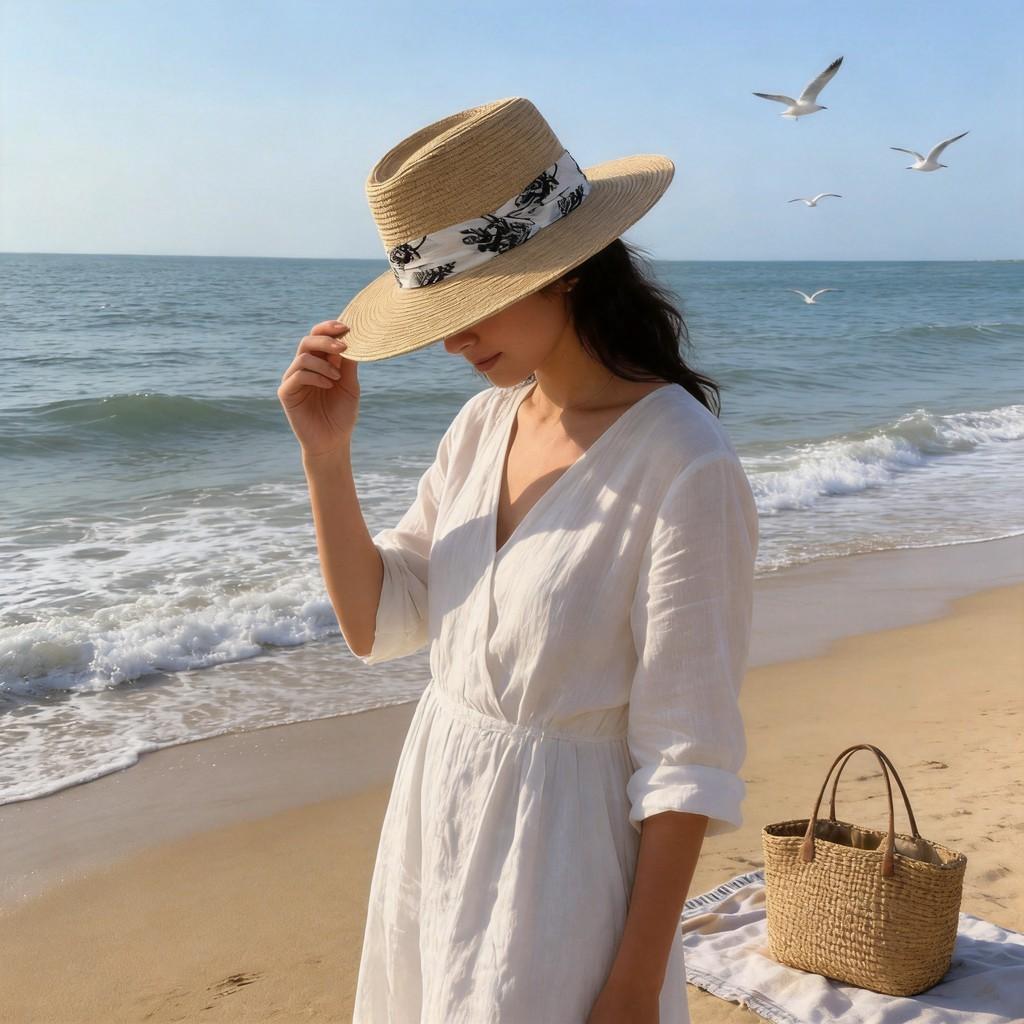 Vintage Style Ladies Sun Hat With Breathable Polyester And Adjustable Fit For Outdoors