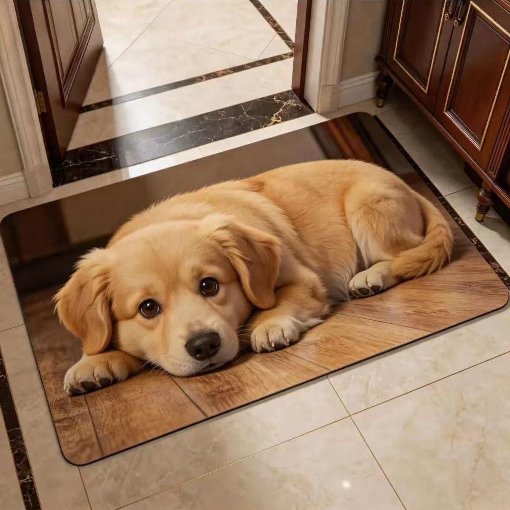 Quick-dry Dog Pattern Doormat Diatomite Bathroom Floor Mat Cute Diatomite Bath Rug  Entryway
