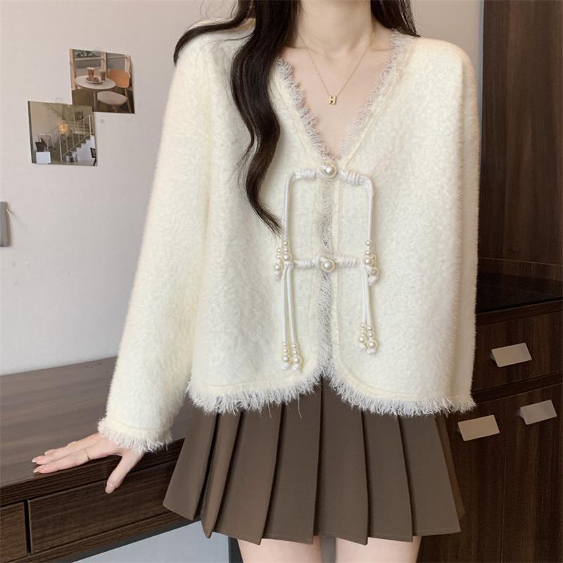 Chic Chinese-Style Frog Button Collar Cardigan - Women's Spring/Autumn Knitted Sweater