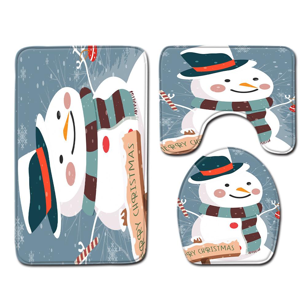 Christmas Home Door Mat Bathroom Toilet Shower Curtain Four-Piece Floor Mat Bedroom Absorbent Carpet