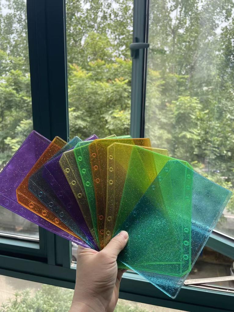 A6 Bunte Flache Glitzer-Ordnerhüllen Ordner Reißverschluss-Mappen Für 6-Ring-Notizbuchordner Wasserdichte PVC Blatt Dokumentenablage Tasche