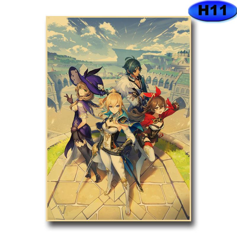 Genshin Impact Series Poster HD Game Posters Kraft Paper Painting Home Decor Bedroom Wall Art Picture Sexy Anime Girl Poster