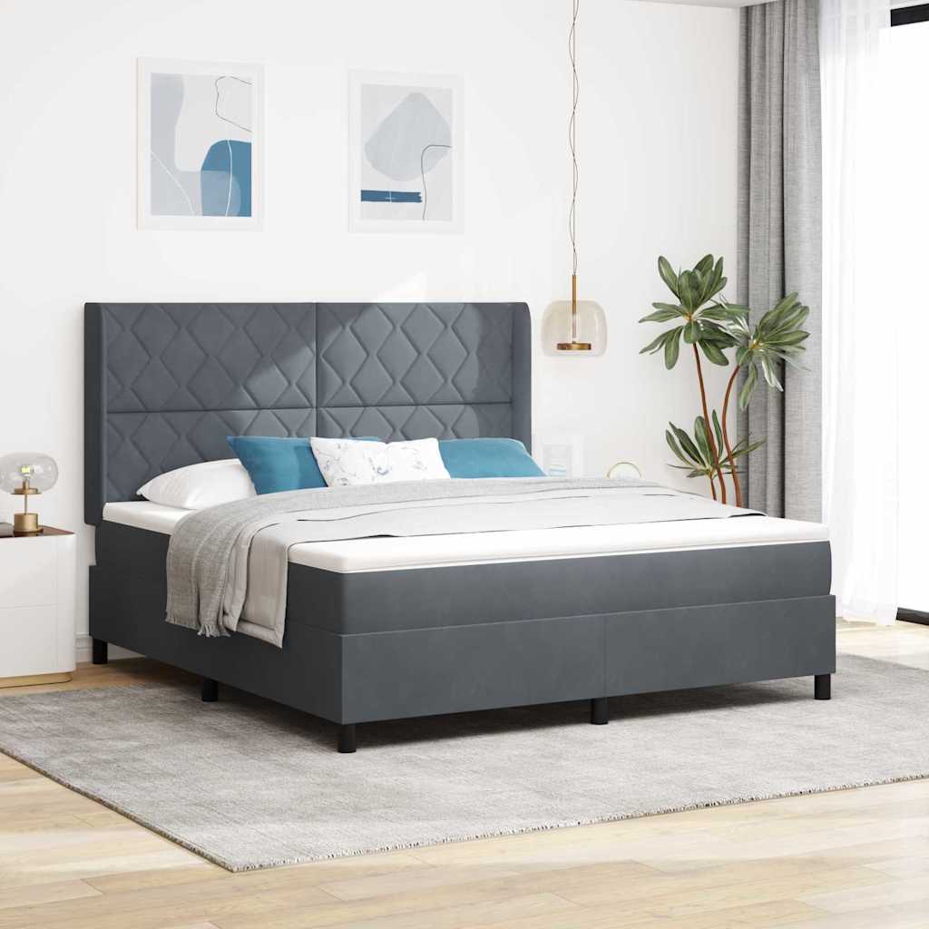 Boxspring Bed with LED Light Strips Dark Gray 180 X 200 Cm Velvet