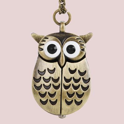 Nostalgic Antique Bronze Owl Pocket Watch with Fine Chain – Small Size (6104)