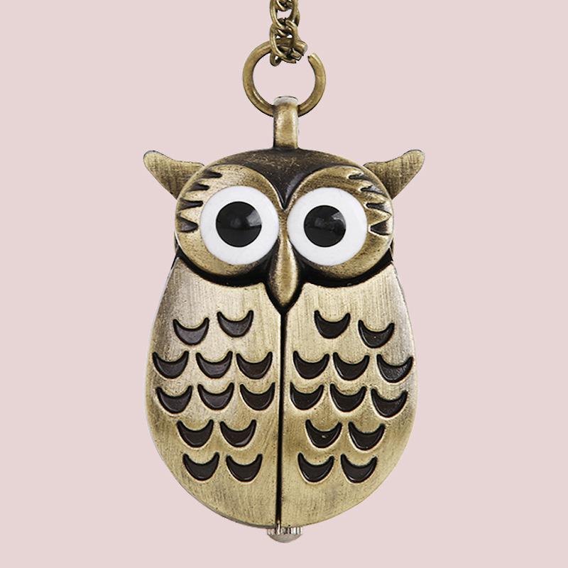 Nostalgic Antique Bronze Owl Pocket Watch with Fine Chain – Small Size (6104)