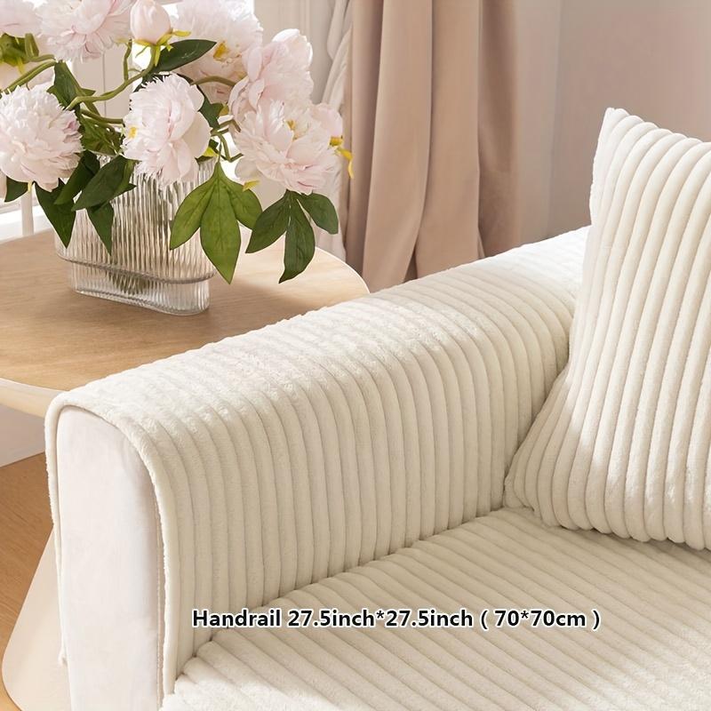 1 Piece Winter Straight Stripe Thickened Warm Plush Sofa Cover, Non-Slip Sofa Cover, Simple Modern Style Pet Dirty Resistant Non-Slip Sofa Cover