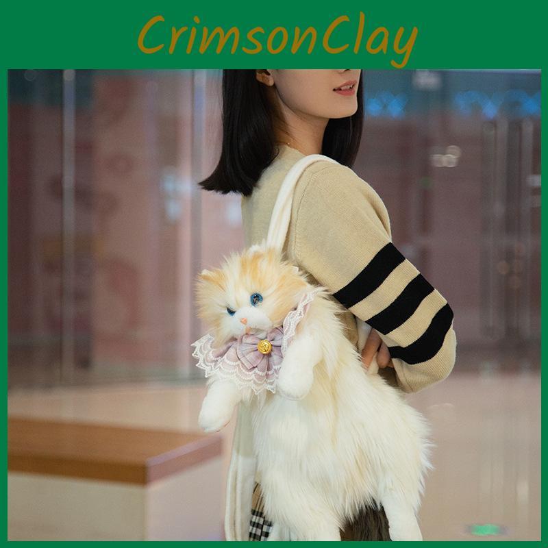 Cow Cat Grey Cat Puppy Puppet Bag Cute Plush Pet Inspired Backpack For Daily Use