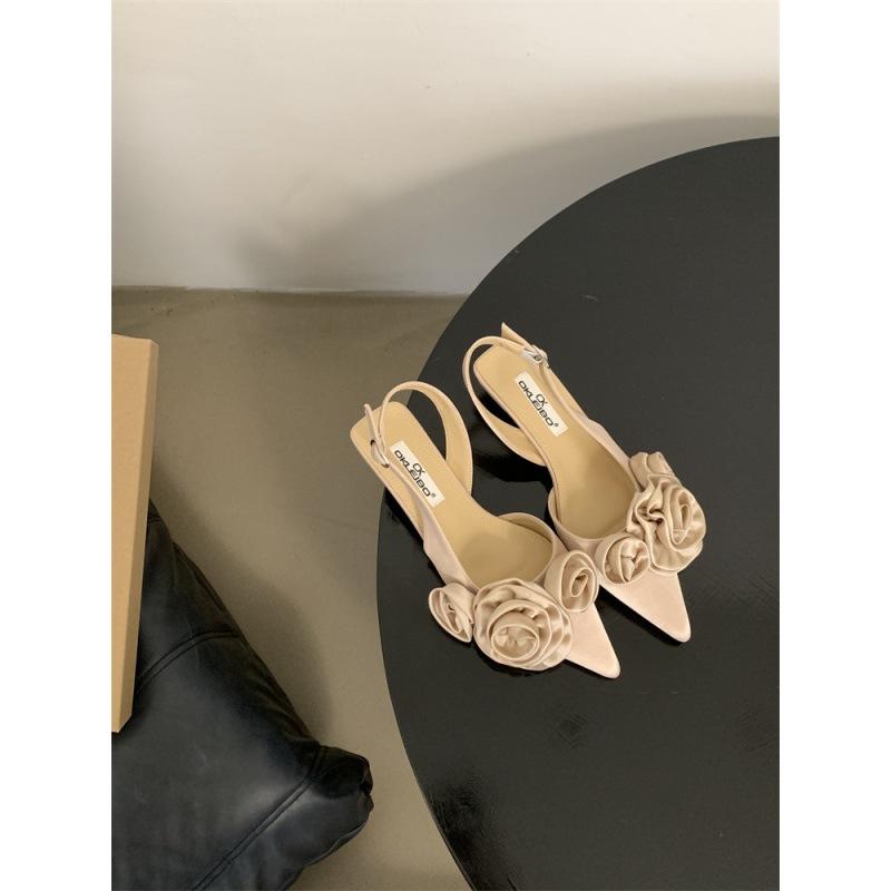 Internet Celebrity Pointed French Flower Bag Head Sandals Fairy Shoes Socialite Single Shoes