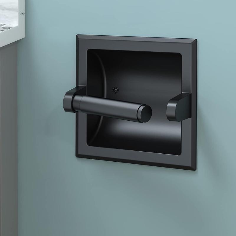 New Black Metal Toilet Paper Holder Recessed Toilet Paper Holder with Mounting Bracket Bathroom Wall Mount Toilet Paper Holder