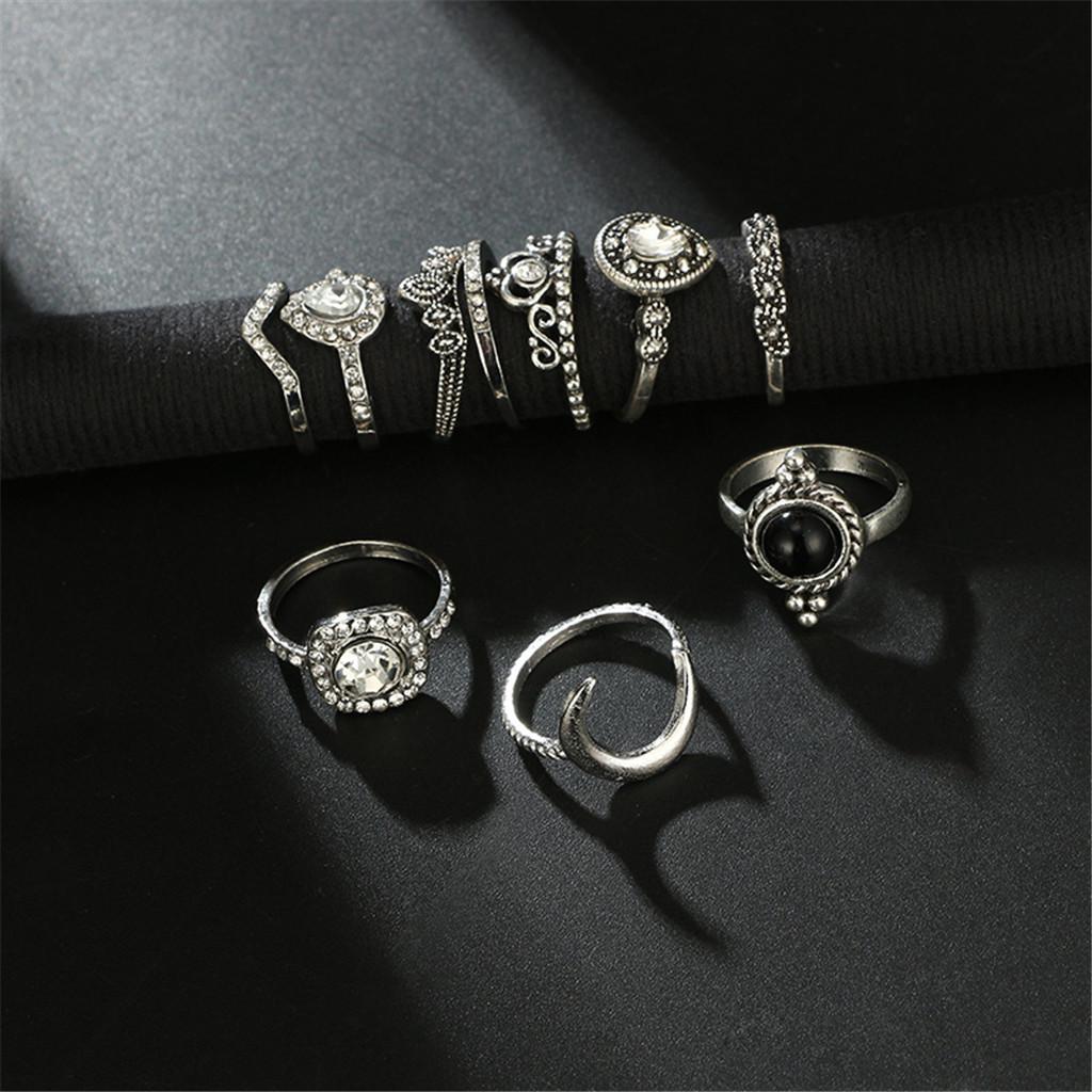 Boutique Creative Minimalist Black Flower Combination 11- Piece Ring
