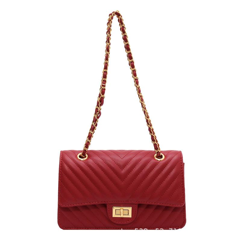 Fashion rhombus embroidered thread chain women's bag new popular simple and versatile shoulder bag fashionable commuter armpit bag