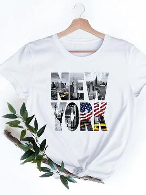 2024 Fashion Anime T Shirt Women New York City Graphic T Shirt Harajuku Kawaii Woman T Shirts Short Sleeve Femme Tops Tees
