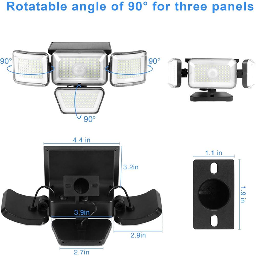 278LED Solar Lights with Motion Sensor Light 4 Mode Outdoor Waterproof 4 Head Solar Security Floodlights for Yard Garden Garage