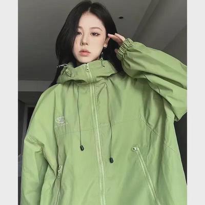 Korean Green Loose Fit Hooded Jacket for Women - Autumn Harajuku BF Style, Long Sleeve Fashion Coat (2023)