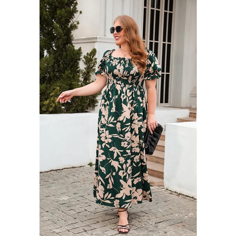 Vestido feminino de verão plus size estampado casual vestido de férias boêmio elegante midi vestidos longos