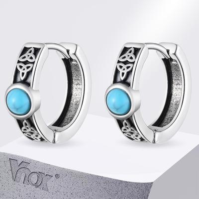 Vnox Celtic Hoops Turquoise Earrings for Men Boyfriend Gifts, Vintage Jewelry Stainless Steel Men's Hoop Sleeper Huggie Earring