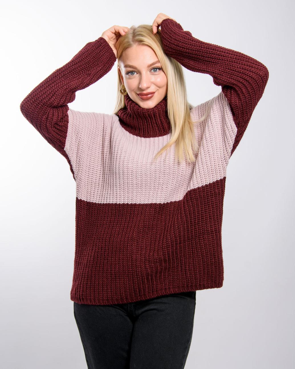 

Двоколірний светр з горлом Inedit 1489 M Фіолетовий