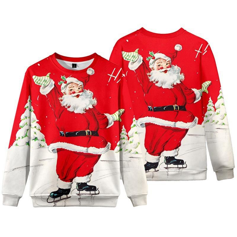New Christmas Elderly Snowman 3D Digital Casual Round Neck Long Sleeve Men's Women's Hoodies