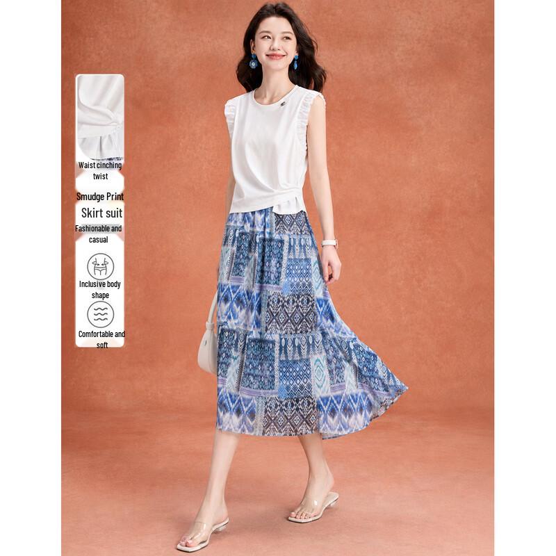 Women s Bohemian Print Pleated Two-Piece Set M