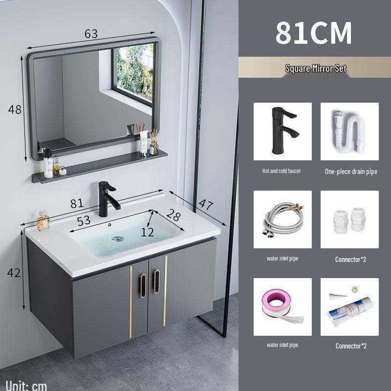 Small Wall-Mounted Bathroom Cabinet with Integrated Ceramic Washbasin