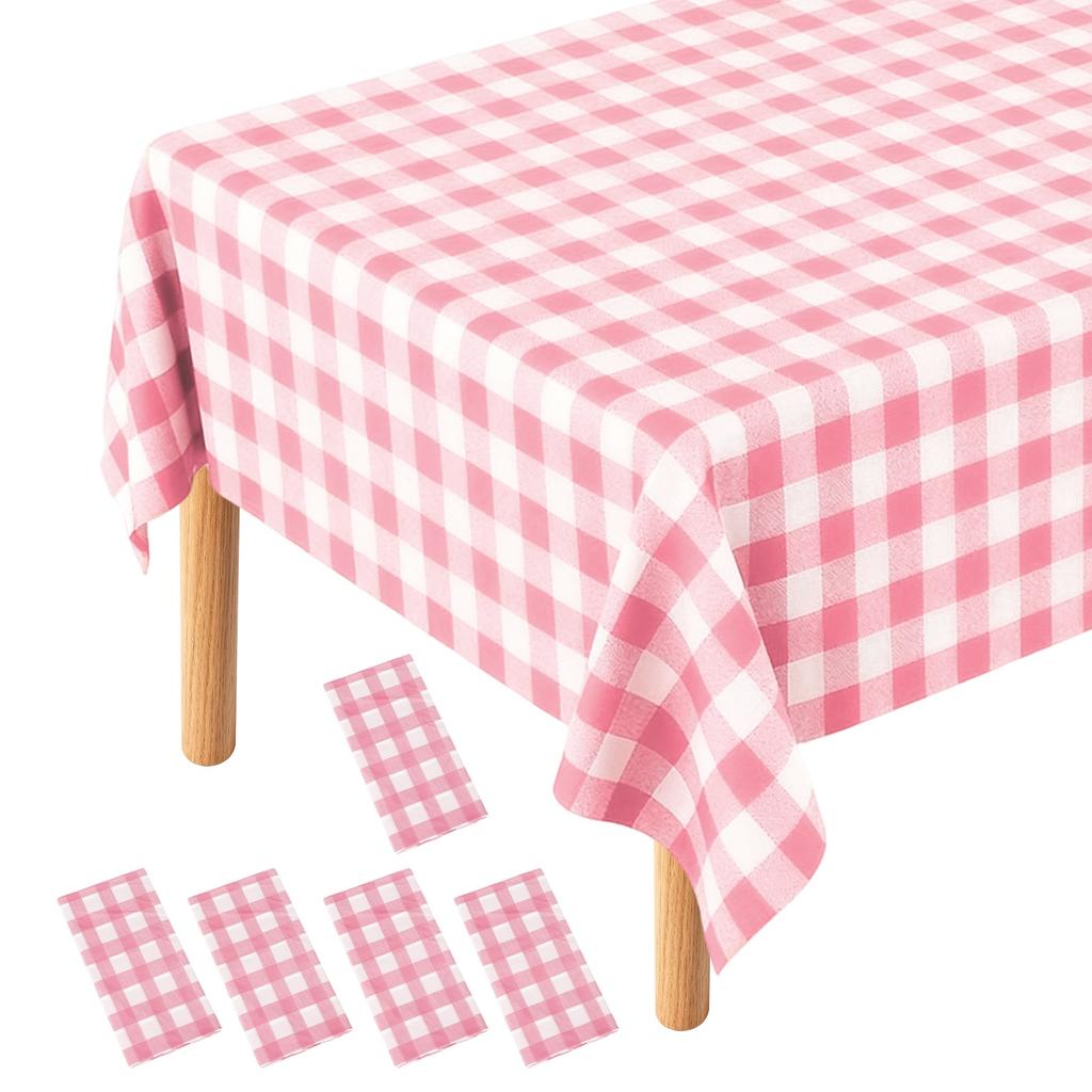5pcs 54 X 108" Gingham Table Cloths Rectangle Plastic Tablecloth Waterproof Table Cover for Dining Birthday Party Kitchen Picnic