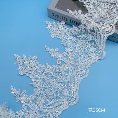 Car Bone Wedding Dress Embroidery Sequined Lace Accessories High-End Wedding Dress Veil Handmade Material Skirt Edge Width 25Cm