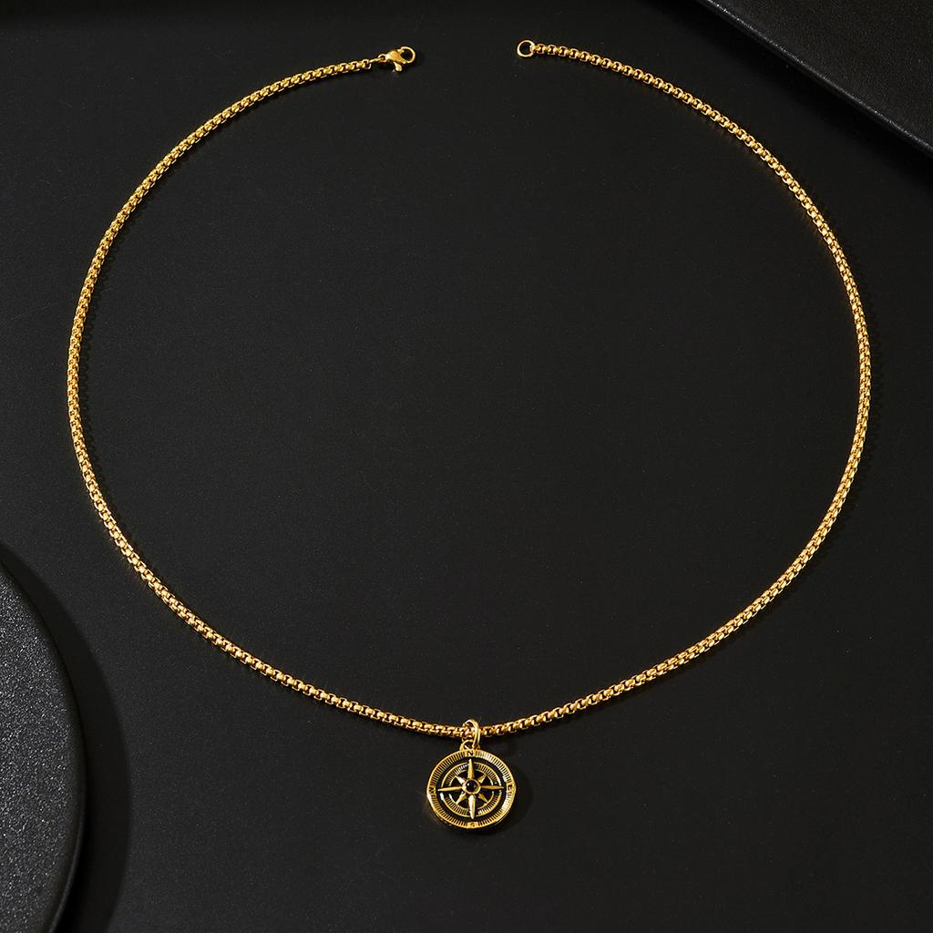 Vintage Compass Pendant Necklace Stainless Steel Disc Necklaces Gold Plated Anti Tarnish Chain Pendants  ALN25123178