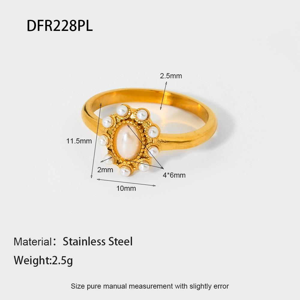 

Французское кольцо в стиле INS, ретро, из нержавеющей стали с покрытием из 18-каратного золота, инкрустированное цирконами, с акцентами из изумруда и жемчуга Size 6