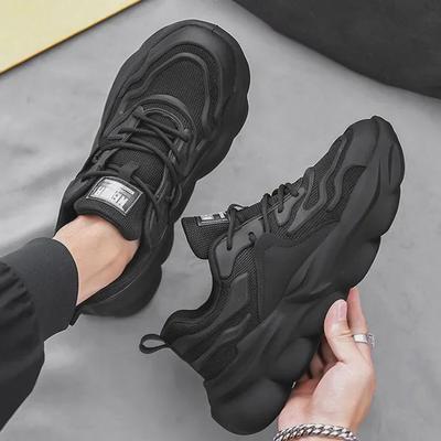Men's Versatile Lightweight Height-Boosting Dad Shoes - Trendy, Breathable, Thick-Soled Casual Running Sneakers for Spring.