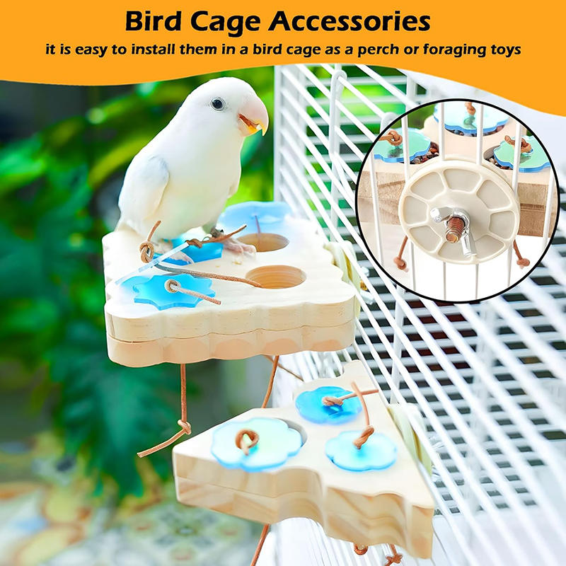 Pet Bird Parrot Wood Foraging Platform Stand Rack Triangle/Square Chewing Bites Intelligence Feeders Natural Stand For Parrots